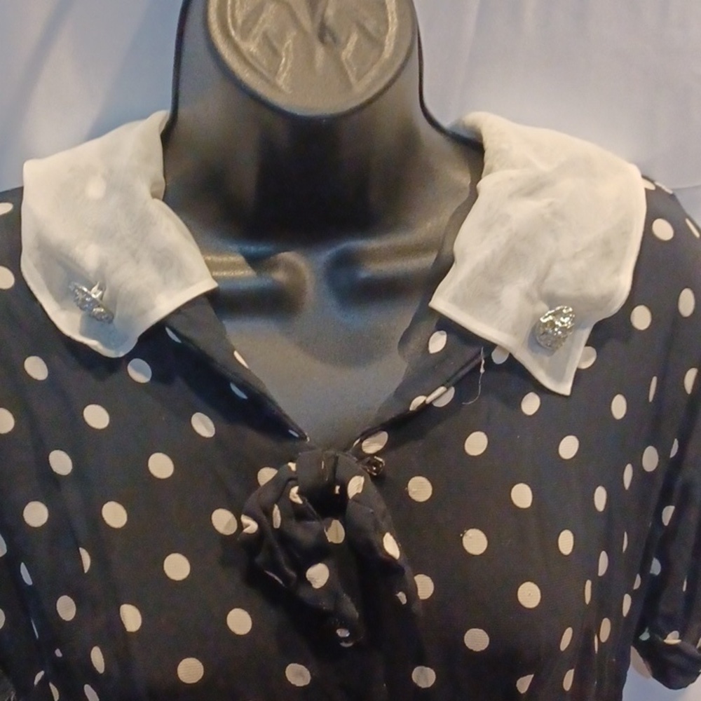 Vintage polka dot dress semi sheer - Picture 2 of 10